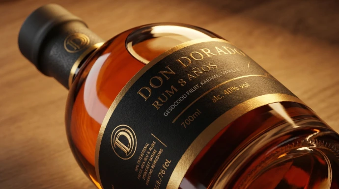 Newspirits tradujo el estilo cálido y rico de Don Dorado a botella, etiqueta y proyección de marca.