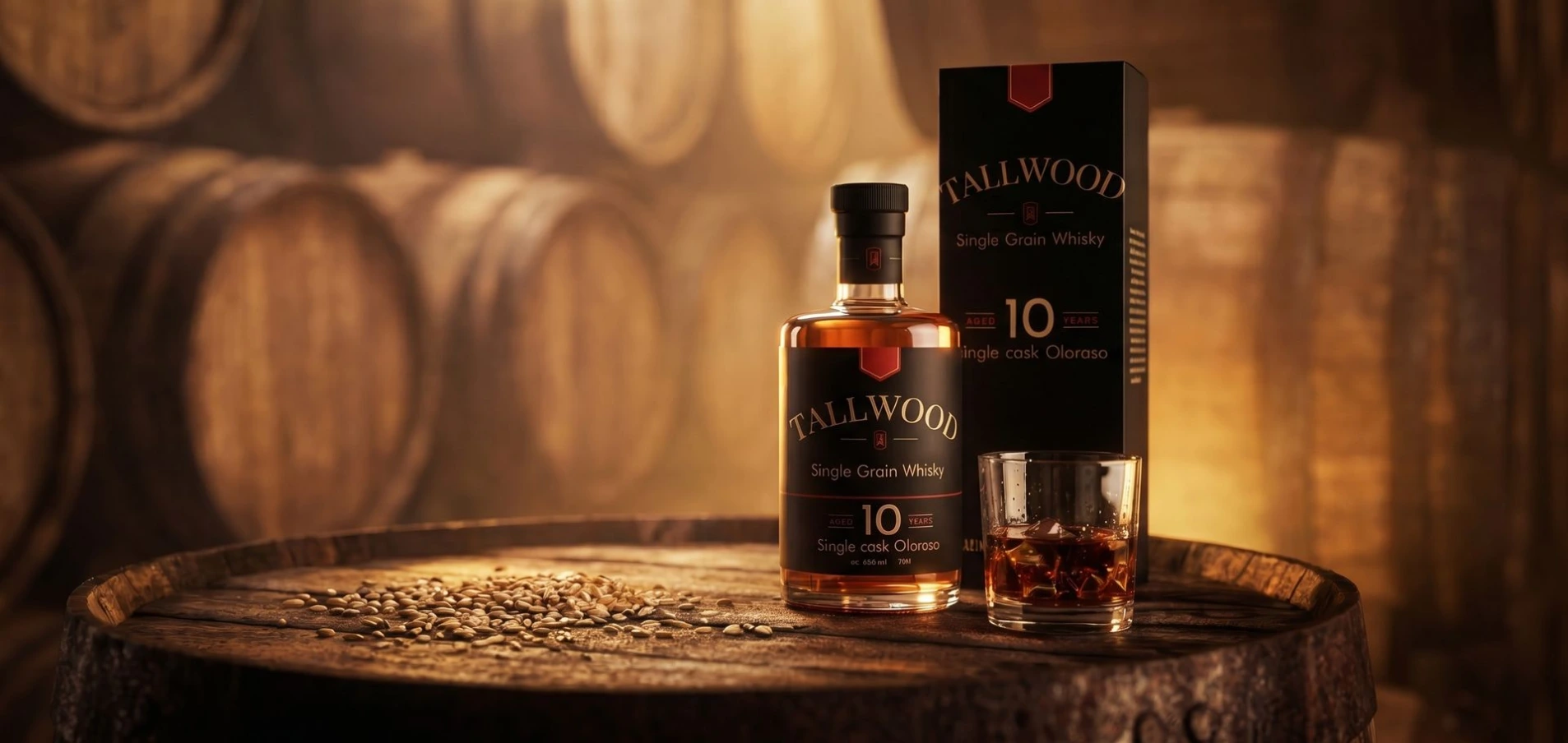 Tallwood Whisky 10 Años combina origen de Groningen, maduración en barricas de Oloroso sherry y diseño de marca premium.