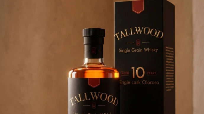 Etiqueta Tallwood Whisky 10 Años diseñada por NewSpirits