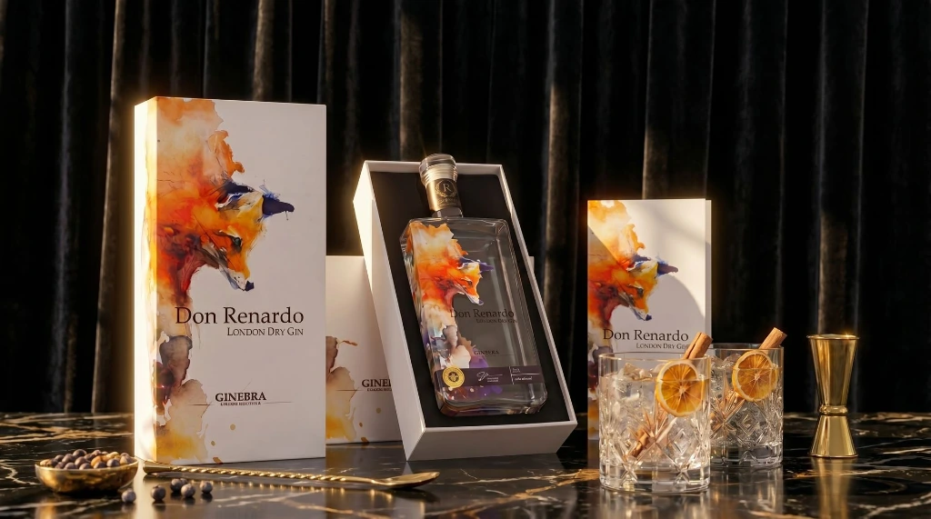 Premium gin gift with brochure and packaging