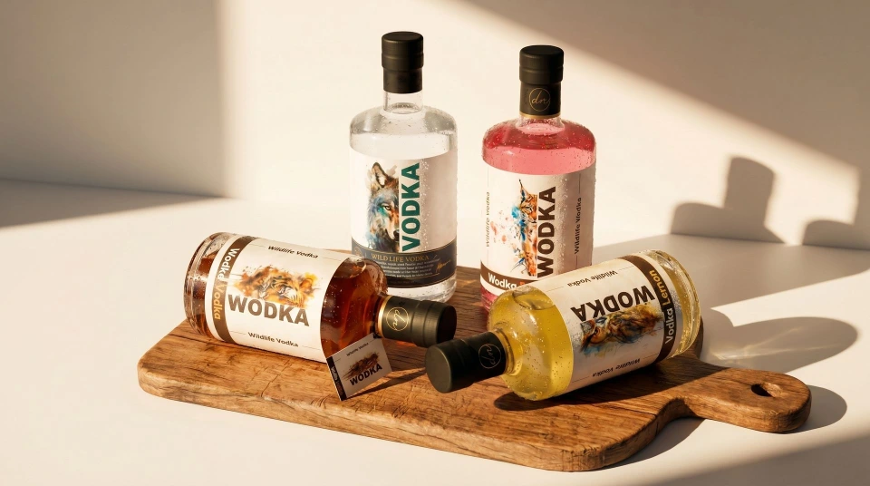 Newspirits ontwikkelde een herkenbare serie-uitstraling voor Wildlife Wodka Vanille, Framboos en Lemon.