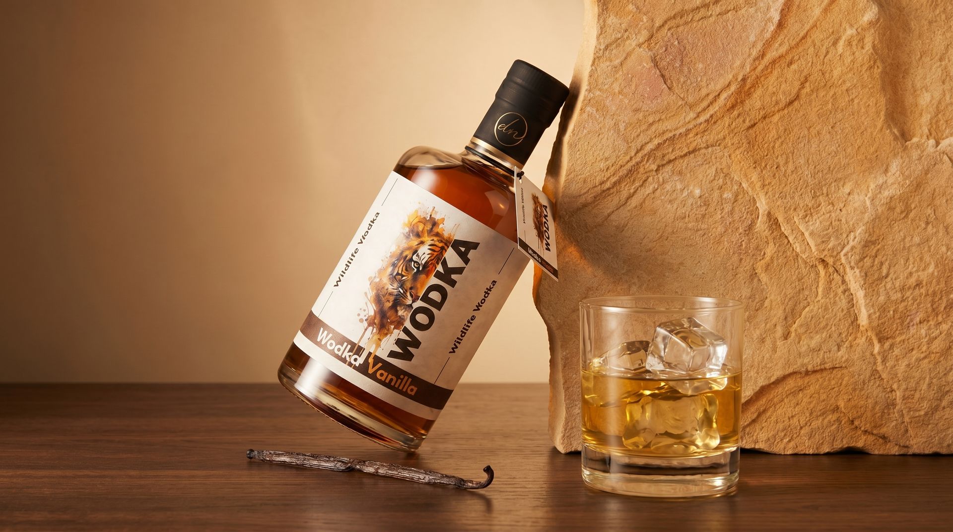 Diseño de botella premium y branding para Wodka vainilla por la agencia de branding de bebidas NewSpirits.
