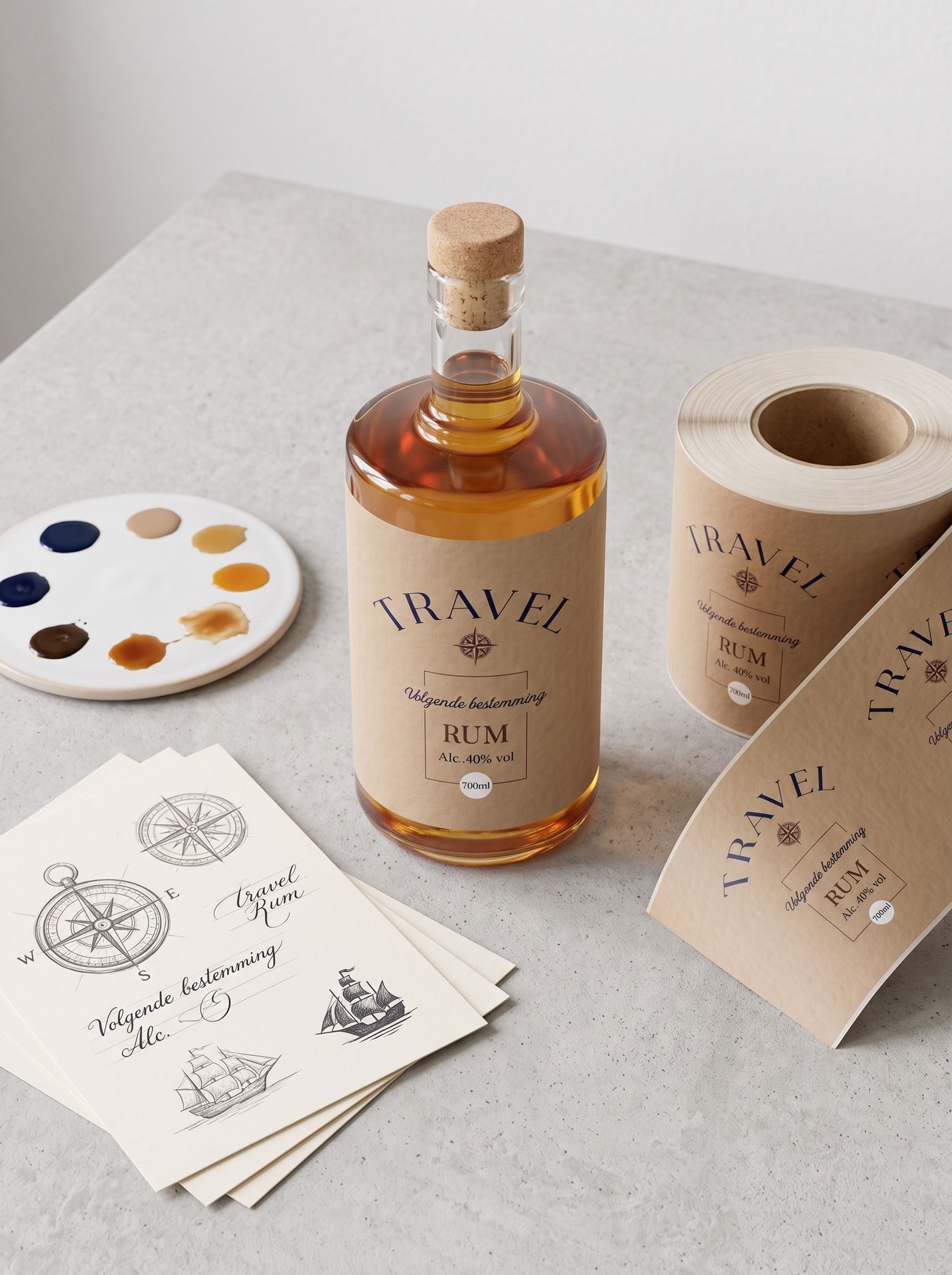 Ambachtelijk etiket ontwerp met schetsen voor 8 jaar gerijpte premium rum