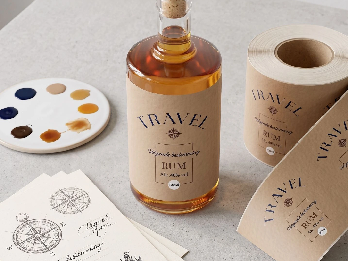 Ambachtelijk etiket ontwerp met schetsen voor 8 jaar gerijpte premium rum